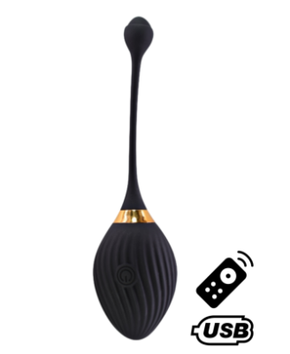 WAVE, Un Œuf vibrant noir USB avec télécommande, dans un silicone médical doux et lisse